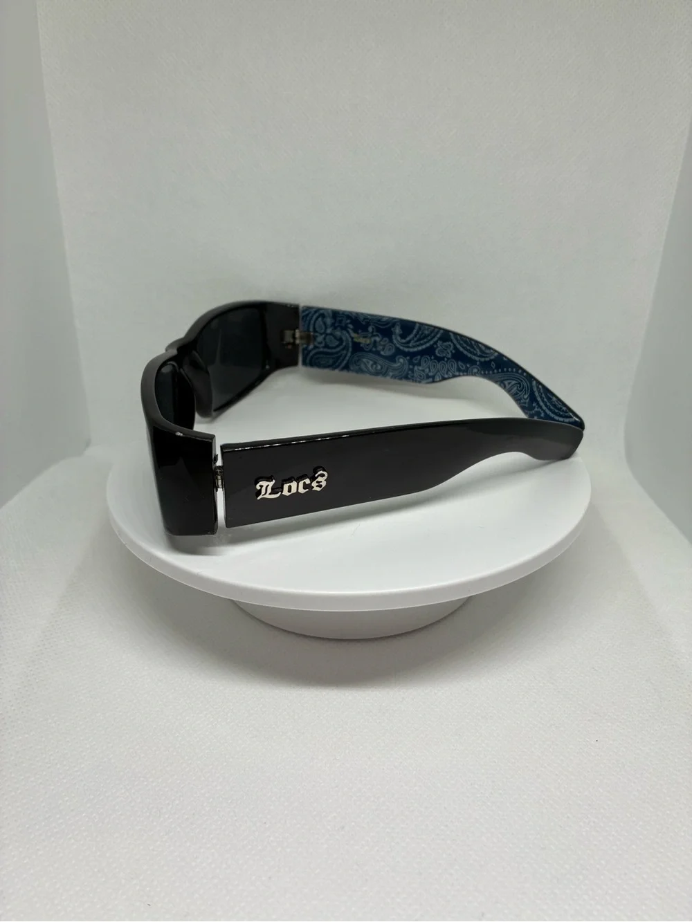 Locs Black Rectangle Sunglasses with Blue Bandana Temple Accent